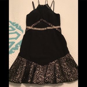 Three Floor Black and Gold Cocktail Dress